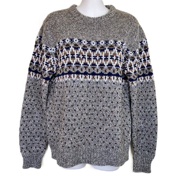 Impulse Brand Fair Isle Pullover Sweater Grey/Brown Vintage 90s Nordic Style - Picture 1 of 7